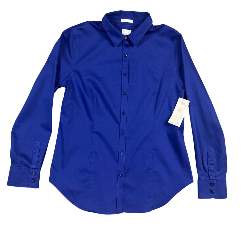 Chicos Button Down Shirt 1 US Size 8 New Magnetic Blue No Iron Chic Stretch - Picture 2 of 9